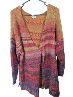 Style & Co. Multicolor Open-Front Knit Cardigan - Orange/Purple/Blue